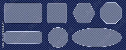 Diverse transparent glass plates in various geometric shapes elegantly presented on a classic checkered grid pattern