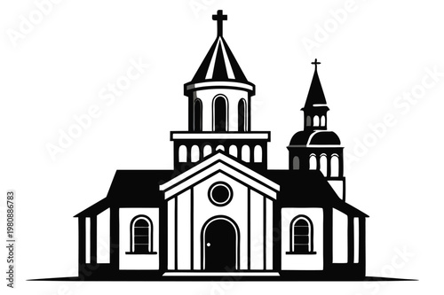 church silhouette line art vector illustration
