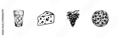 Food and Drink Gastronomy Elements with Clumsy Hand-Drawn Ink Aesthetic and Vibrant Sketchy Colors