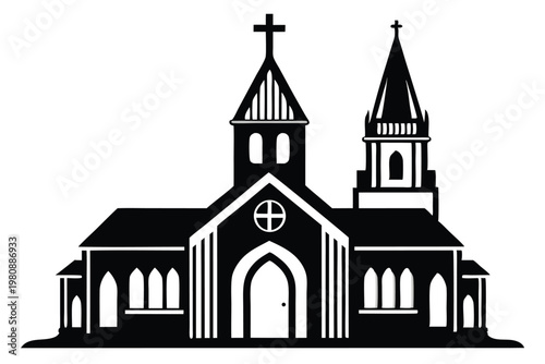 church silhouette line art vector illustration