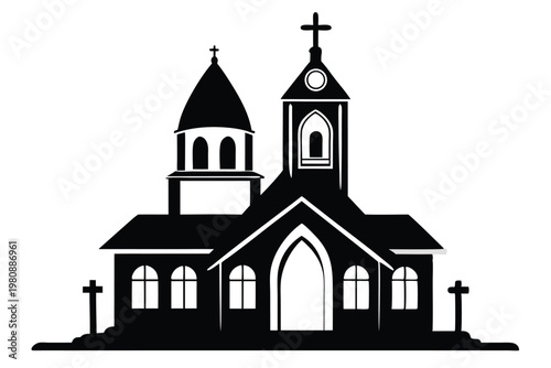church silhouette line art vector illustration
