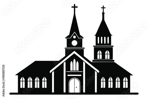 church silhouette line art vector illustration