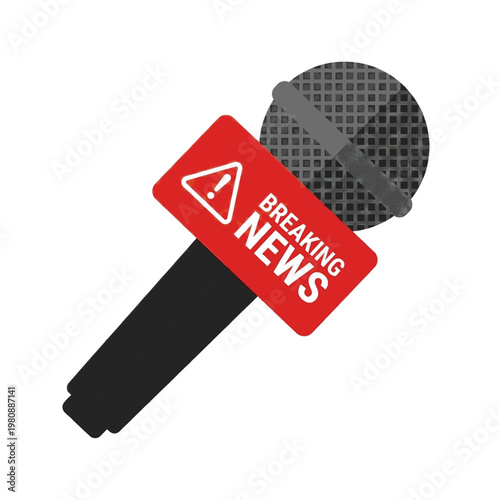 Breaking news microphone with red sign.