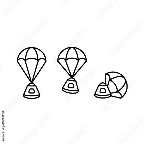 Parachutes in the air descending.