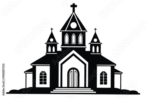 church silhouette line art vector illustration