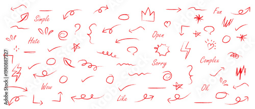 abstract doodle hand drawn arrow, star, symbol. brush hand drawn sketch, arrow, star, circle symbols. vector illustration.