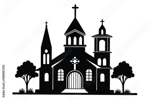 church silhouette line art vector illustration