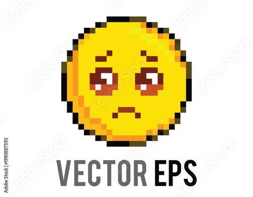 Pixel art sad face emoji with large expressive eyes and downturned mouth