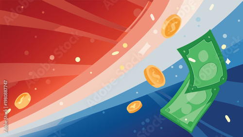 Cash And Coins Spending Scene Vector Illustration