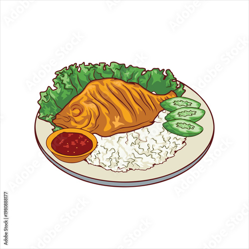 Fried fish rice with chili sambal.