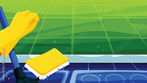 Catering Kitchen Cleaning Scene Vector Illustrati