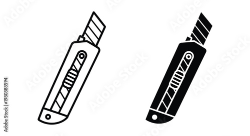 Two depictions of a utility knife one solid and one lined silhouette