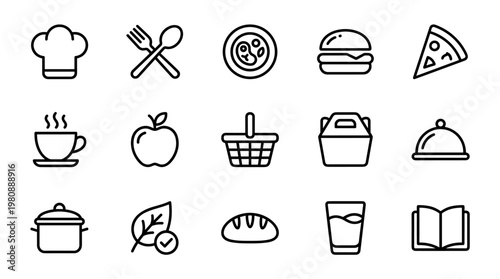 Food Cooking Restaurant Line Icons Animation Set – Kitchen, Meals, Ingredients Symbols