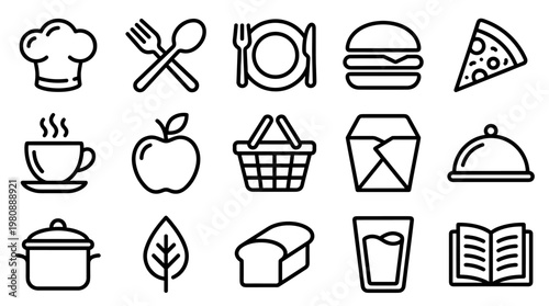 Food Cooking Restaurant Line Icons Animation Set – Kitchen, Meals, Ingredients Symbols
