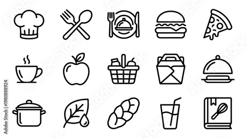Food Cooking Restaurant Line Icons Animation Set – Kitchen, Meals, Ingredients Symbols