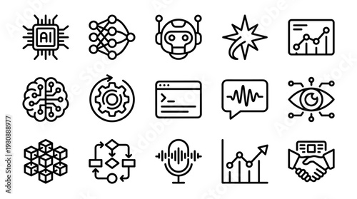 AI Technology and Data Analytics Line Icons Animation for Digital Innovation Concepts