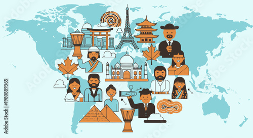 Diverse global connections and travel concept