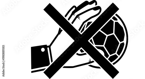 Prohibited Handball Icon - Graphic Illustration of Hand with Ball and Forbidden Symbol