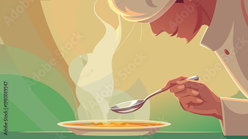 Chef Tasting Before Service Scene Vector Illustra