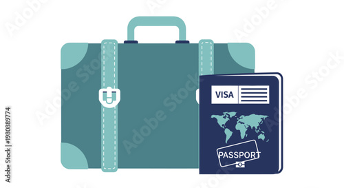 Travel essentials suitcase and passport