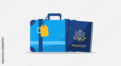 Travel luggage and passport for international travel