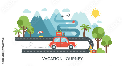 Colorful Road Trip Vacation Journey Illustration