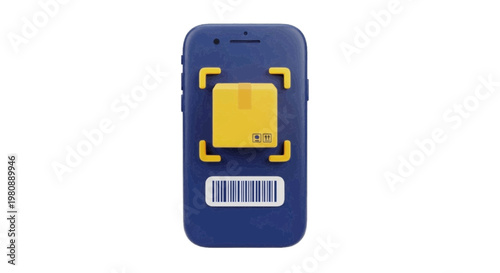 Vector illustration of smartphone scanning a parcel package for logistics and delivery tracking on a transparent background