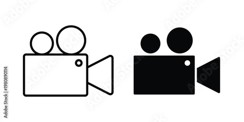 Video camera icon set vector symbol in black filled and stroke style