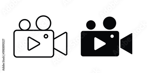 Video camera icon set vector symbol in black filled and stroke style