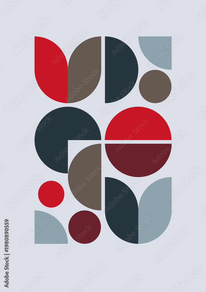 Fototapeta premium Abstract figures poster for interior design red-grey