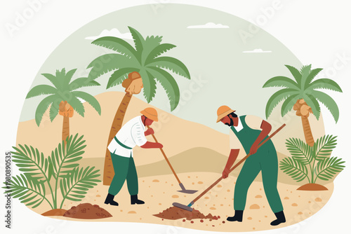 Cleaning Palm Fruit Area Scene Vector Illustratio