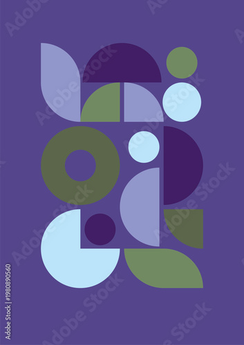 Abstract figures poster for interior design puple-green