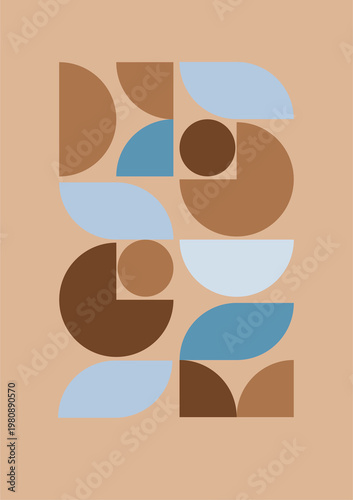 Abstract figures poster for interior design beige-blue