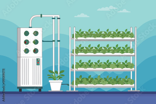 Climate Control System in Vertical Farm Scene Vec