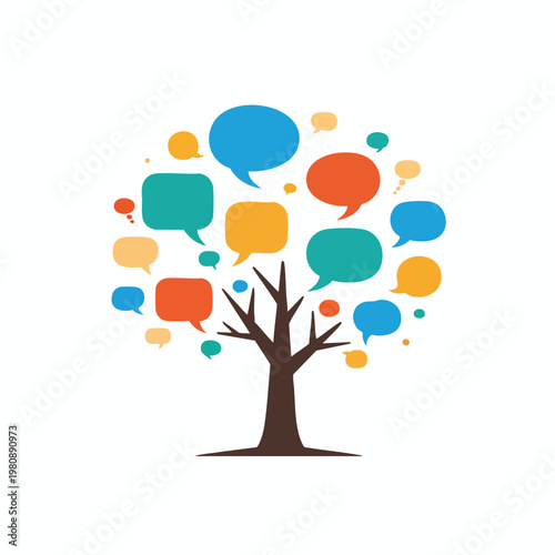 Colorful Speech Bubbles Emerging from a Tree Creative Communication Concept