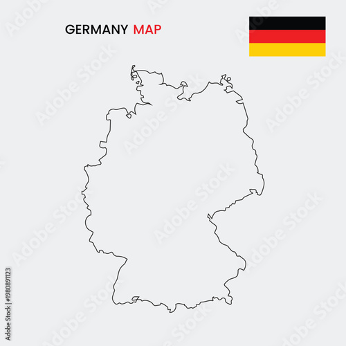A simple map of Germany with its flag and outline on a white background