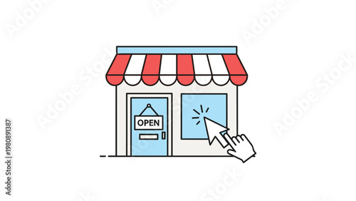 Computer cursor clicking on a digital storefront to illustrate the convenience of online shopping and e-commerce business models for customers.