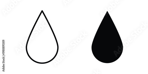 Water droplet icon set vector symbol in black filled and stroke style
