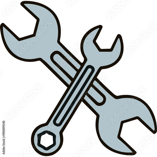 Two wrenches crossed over each other in a simple illustration style.