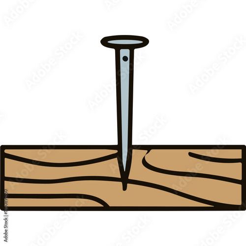 A nail is being hammered into a wooden plank.
