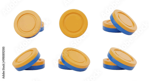 Vector illustration of twocolored plastic game tokens or checkers on a transparent background