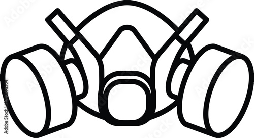 A black and white drawing of a gas mask