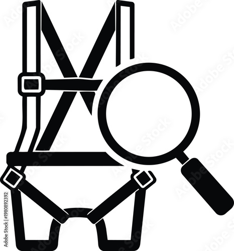 A black and white image of a harness and a magnifying glass