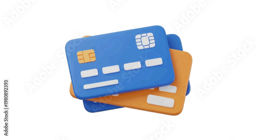 Vector illustration of 3d render of a stack of blue and orange credit cards on a transparent background