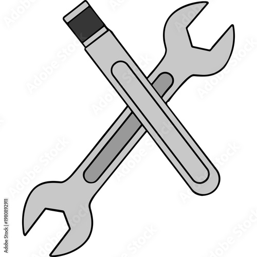 Two wrenches crossed over each other in a tool illustration.