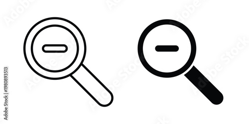 Zoom out icon set vector symbol in black filled and stroke style