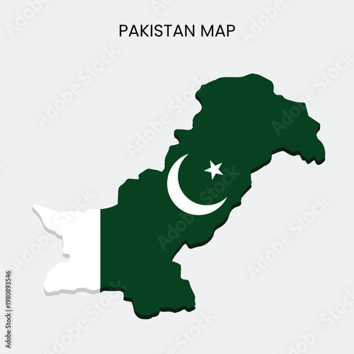 A map of Pakistan with its flag colors and symbol