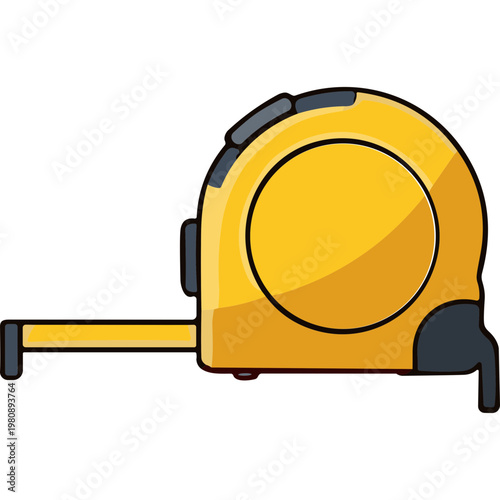 A yellow tape measure lies on a surface with its end extended outward.