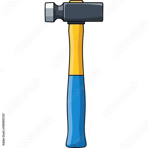 A cartoon illustration of a hammer with a yellow and blue handle.