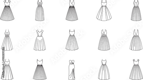 Black and white of sixteen different women's dresses sixteen dresses fashion dress styles women's clothing